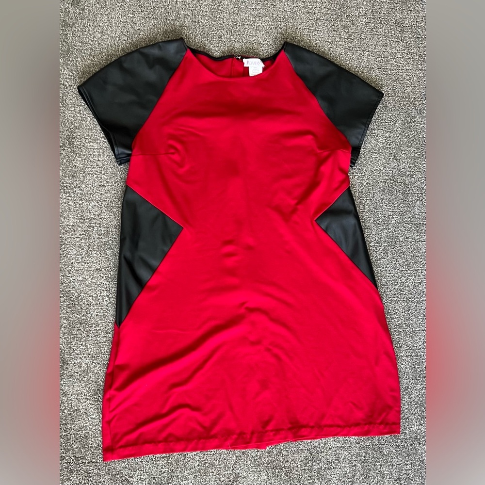 Roaman’s 20W Woman’s Short Sleeve Sleath Dress Faux Leather Classic Red